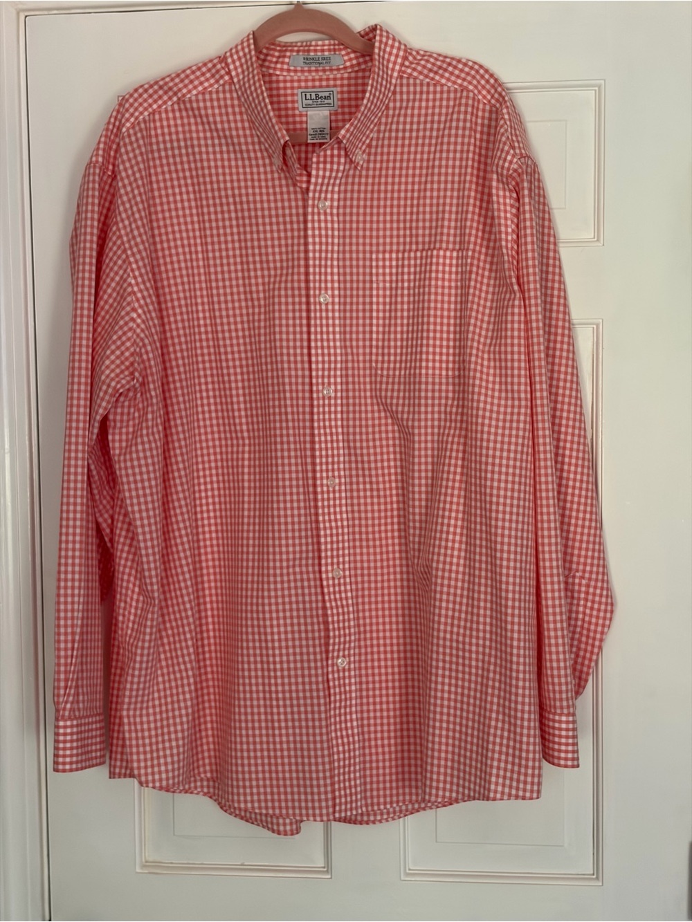 L.L. Bean Men’s Salmon colored Gingham Button-Down Shirt
